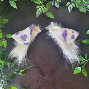 Dog Ears : Purple Dalmatian Faux Fur dog Ears Headband/ Handmade  Ears / Faux Fur Ears/ Dog Ears Headband/ Fluffy puppy Ears