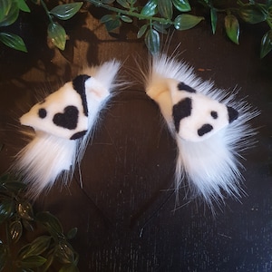 Dog Ears : Dalmatian Faux Fur dog Ears Headband/ Handmade  Ears / Faux Fur Ears/ dog Ears Headband/ Fluffy puppy Ears