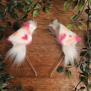 Dog Ears : Pink Dalmatian Faux Fur dog Ears Headband/ Handmade  Ears / Faux Fur Ears/ dog Ears Headband/ Fluffy puppy Ears