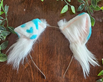 Dog Ears :light blue Dalmatian Faux Fur dog Ears Headband/ Handmade  Ears / Faux Fur Ears/ Dog Ears Headband/ Fluffy puppy Ears