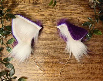 Dog Ears : Purple Faux Fur dog Ears Headband/ Handmade  Ears / Faux Fur Ears/ Dog Ears Headband/ Fluffy puppy Ears