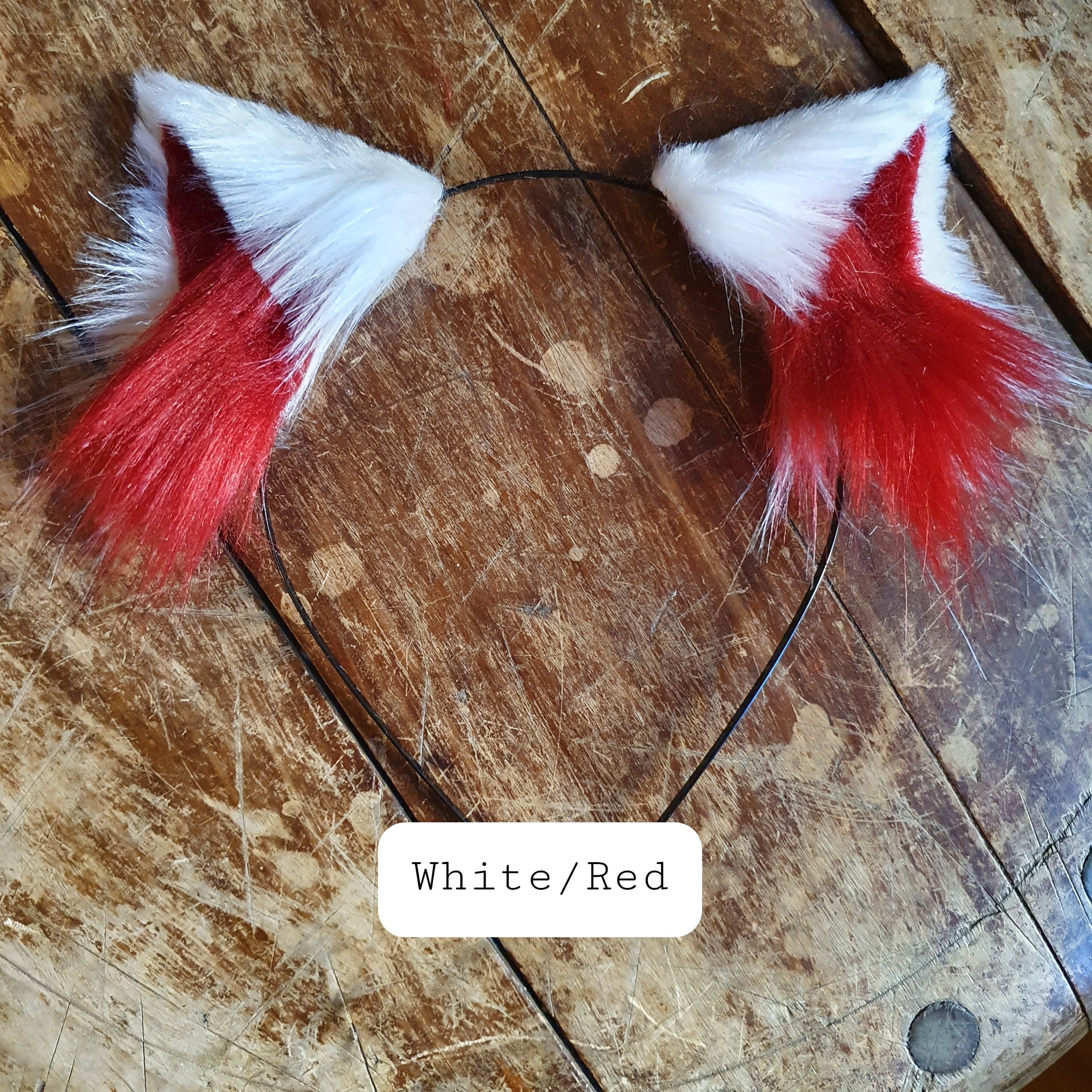Cat Ears Red and White Faux Fur Cat Ears Headband/ Handmade Etsy