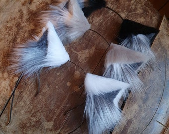 Cat Ears gray: Faux fur Cat Ears Headband/ Handmade Kitten Ears / Fluffy Cat Ears/ Faux Fur Ears/ Cat Ears Headband