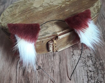 Cat Ears burgundy: Faux fur Cat Ears Headband/ Handmade Kitten Ears / Fluffy Cat Ears/ Faux Fur Ears/ Cat Ears Headband