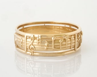 Classical Music Ring - Sugarplum Fairy Tchaikovsky ring - antique wedding band, Bridal ring in 14 karat Solid Gold