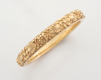 Victorian Wedding Band  |  Vintage Antique  |  Botanical Wedding Band  |  Fluorish Bridal ring in 14 karat Solid Gold