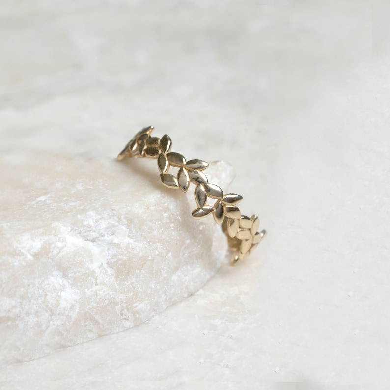 Leaf ring simple floral wedding band for women 14K solid gold Etsy