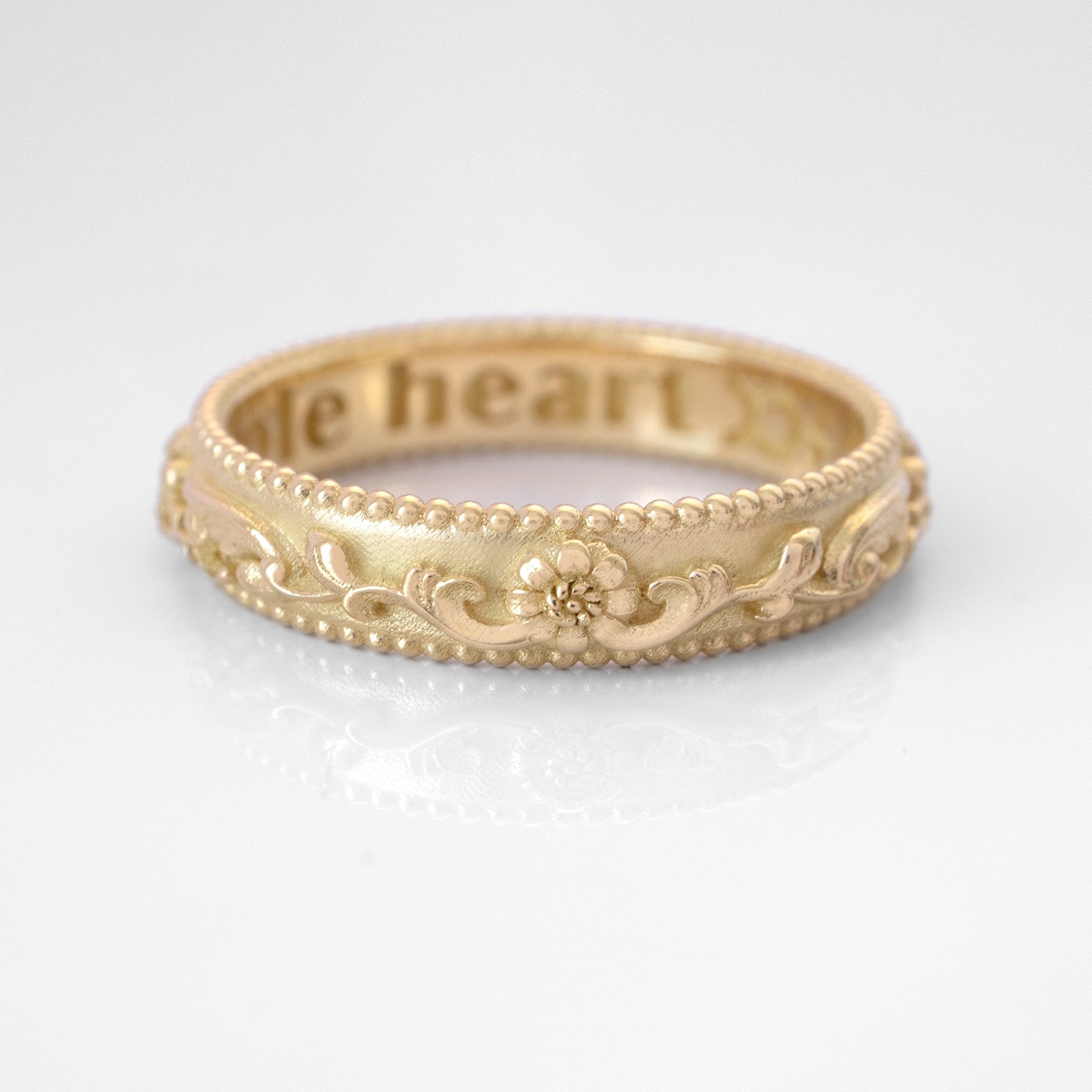 Victorian Peony Ring  |  Vintage Botanical Wedding Band  | Floral Bridal ring in 14 karat Solid Gold