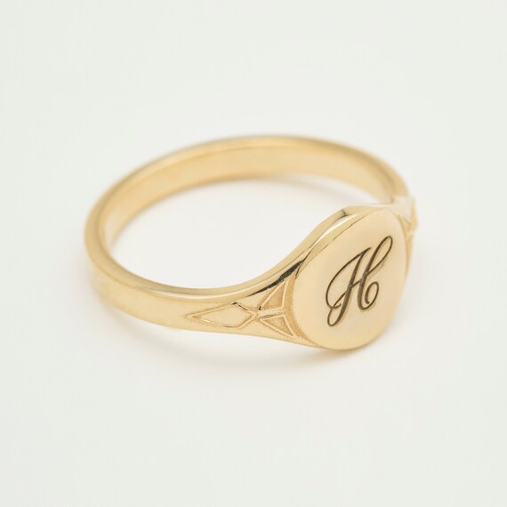 Art Deco Women s Dainty Signet Ring in 14 Karat Solid Gold