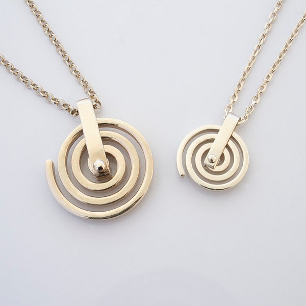 Spiral necklace kinetic talisman unisex pendant in 2-micron gold plated silver