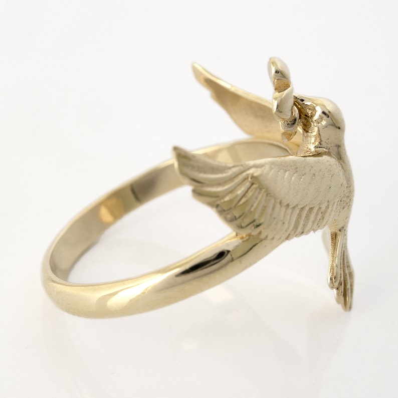 Hummingbird Ring: Solid Gold Bird Statement Ring, Vintage-style ...