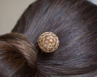 Flower of life Hair Piece, Hair Comb / Hair Stick ornament in bronze