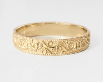 Paisley Ring - Vintage Victorian Antique Botanical Wedding Band - Bridal ring in Solid Gold