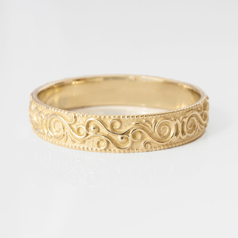 Paisley Ring Vintage Victorian Antique Botanical Wedding Band Bridal ring in Solid Gold image 1