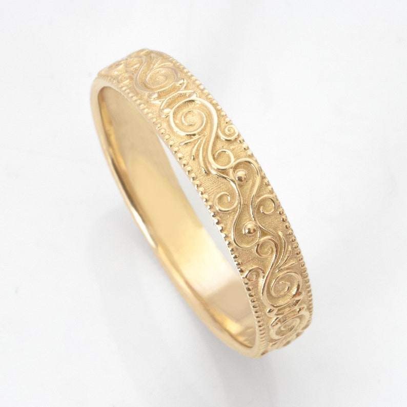 Paisley Ring Vintage Victorian Antique Botanical Wedding Band Bridal ring in Solid Gold image 3