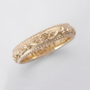 Victorian Peony Ring Vintage Botanical Wedding Band Bridal ring in 14 karat Solid Gold image 3