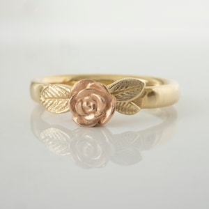 14K Gold Birth Flower Ring: Rose Wedding Band