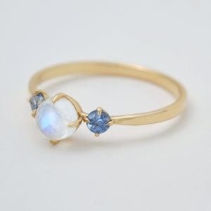 Moonstone & Sapphire Gemstone Ring in 14 karat solid gold