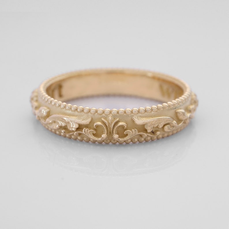 Victorian Peony Ring Vintage Botanical Wedding Band Bridal ring in 14 karat Solid Gold image 2