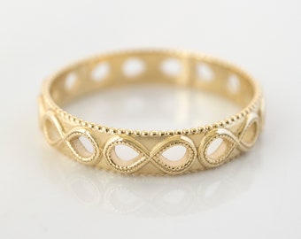 Infinity Wedding Ring - Antique, Vintage Eight Forever engagement band in 14 karat Solid Gold