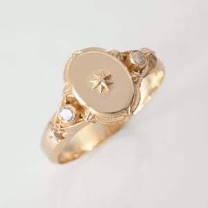 North Star Signet Ring - Vintage Celestial Cosmos Ring - Personalized  monogram ring for women in 14K solid gold