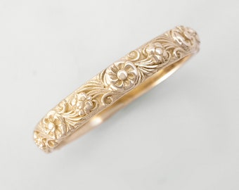 Floral Victorian Ring | Vintage Fluorish Antique Wedding Band | Bridal ring in 14 karat Solid Gold