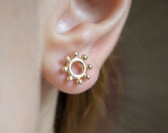 Greek Kira (Sun) Symbol Stud - Ionian - 14K Gold Dainty Earrings