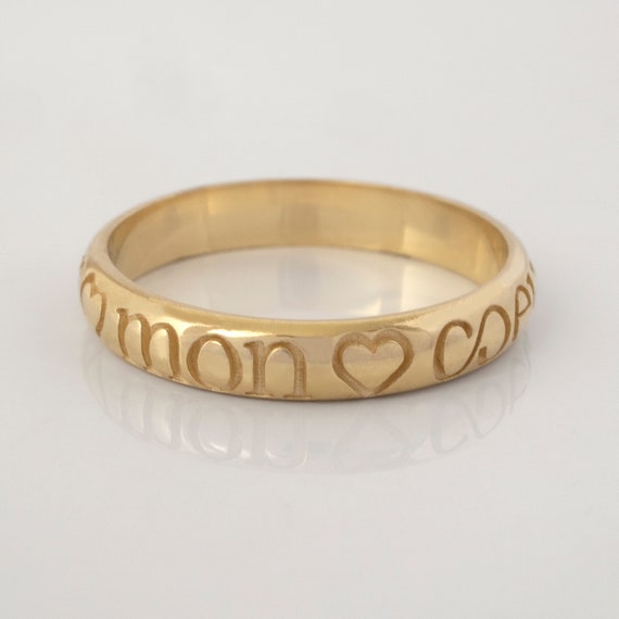 Vintage French Poesy Ring - Heart wedding band - French engagement ring - Poesie 'Mon Coeur' Gold Promise Band