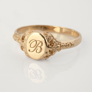 Antique Bee 14K Gold Signet Ring: Personalized Monogram
