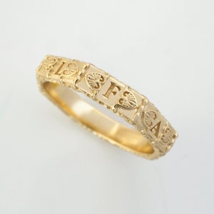 Antique Poesy 'Faithful' Wedding Ring  |  Victorian Poesie Promise Band  |  Unisex Gold Poesy Ring  | Rennaissance Couple's ring
