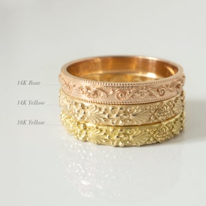 Victorian Peony Ring Vintage Botanical Wedding Band Bridal ring in 14 karat Solid Gold image 4