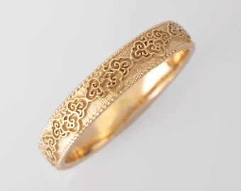 Solid Gold Cloud Wedding Band: Auspicious Chinese His & Hers Ring, Good Luck engagement band
