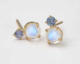 Moonstone & Sapphire Minimal Earrings in 14K solid gold