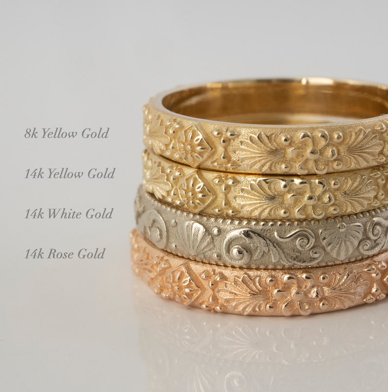 Victorian Peony Ring Vintage Botanical Wedding Band Bridal ring in 14 karat Solid Gold image 5
