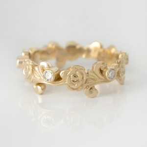 14k Gold Desert Rose Ring: Ruby Floral Wedding Band