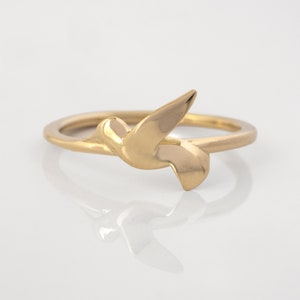 14K Gold Hummingbird Ring: Minimalist Bird Stacking Ring
