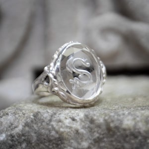 Custom Victorian Reverse Intaglio Ring | Name ring in clear Quartz | Monogram Initial | Victorian style antique cocktail ring
