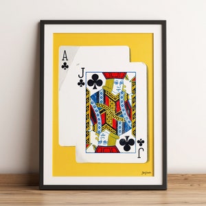 Blackjack-afdruk | "Aas Jack" | Schilderij reproductie | Speelkaarten | Casino | Kunstwerk | Poster | A4 30 x 40 cm 50 x 70 cm 70 x 100 cm Thuis afdrukken