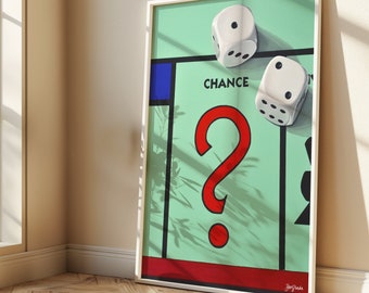 Monopoly Chance Poster – Board Game Wall Art – Vintage Monopoly Inspired Print – Game Room Decor – Classic Board Game Illustration