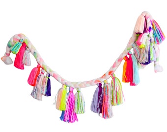 Colorful yarn tassel garland for home decor and party decoration