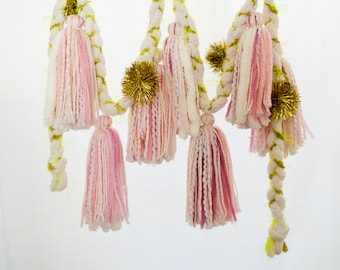 Ready-to-Ship Pink and Gold Tassel Garland for Home Decor and Parties