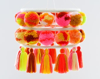 Pompom Tassel Lustre | Pompom Tassel Mobile | | mobile de pépinière | mobile pour bébé Décoration de chambre pour filles | | de décoration de pépinière Idées de pépinière