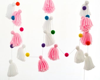 Ready-to-Ship Pink and White Tassel Garland for Home Decor and Parties