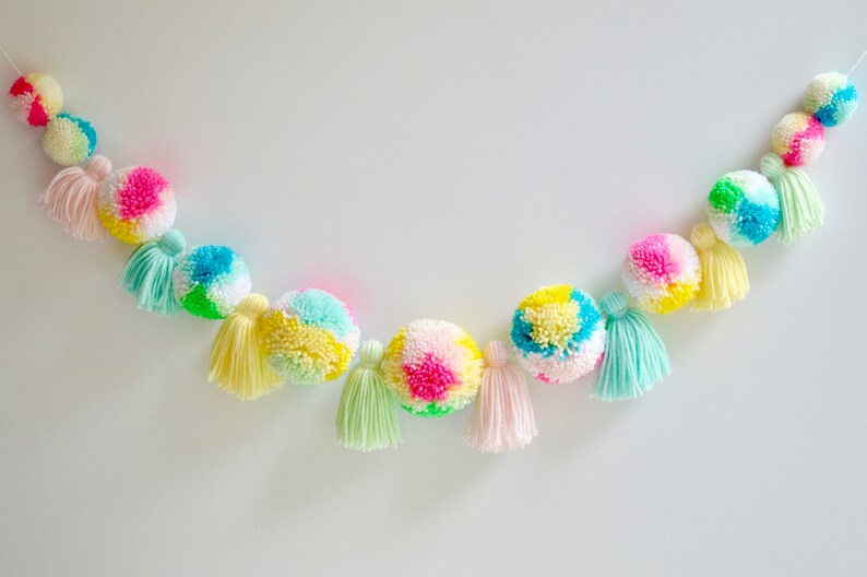 Yarn Tassel Pompom Garland // Nursery Decor // Baby Shower Etsy