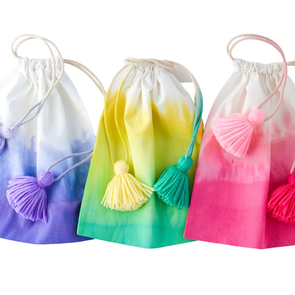 Hand-dyed drawstring bags for party favors, gift bags, and home organization