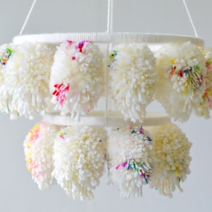 Pompom chandelier | pompom mobile | baby mobile | nursery mobile | crib mobile | girls room decor | girls room ideas | boho nursery decor