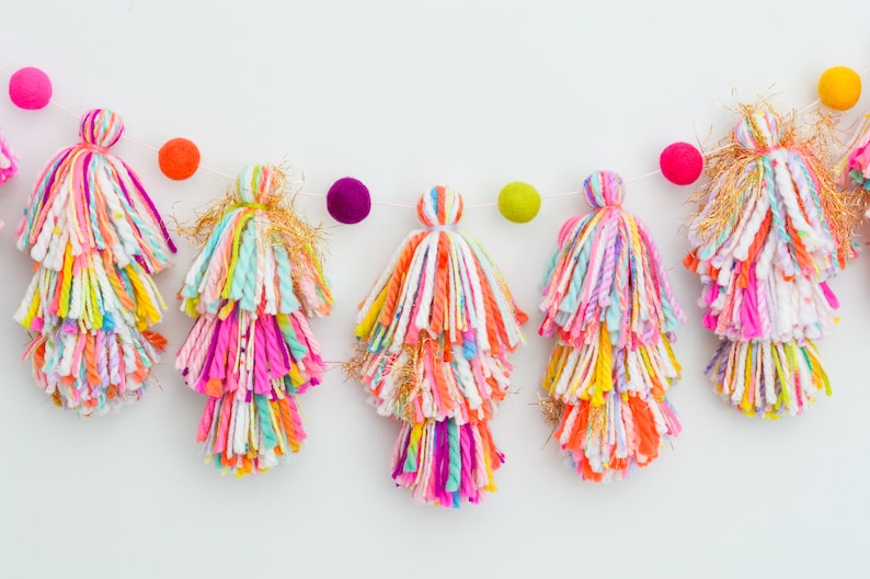 Tassel garland yarn tassels rainbow tassels felt ball Etsy