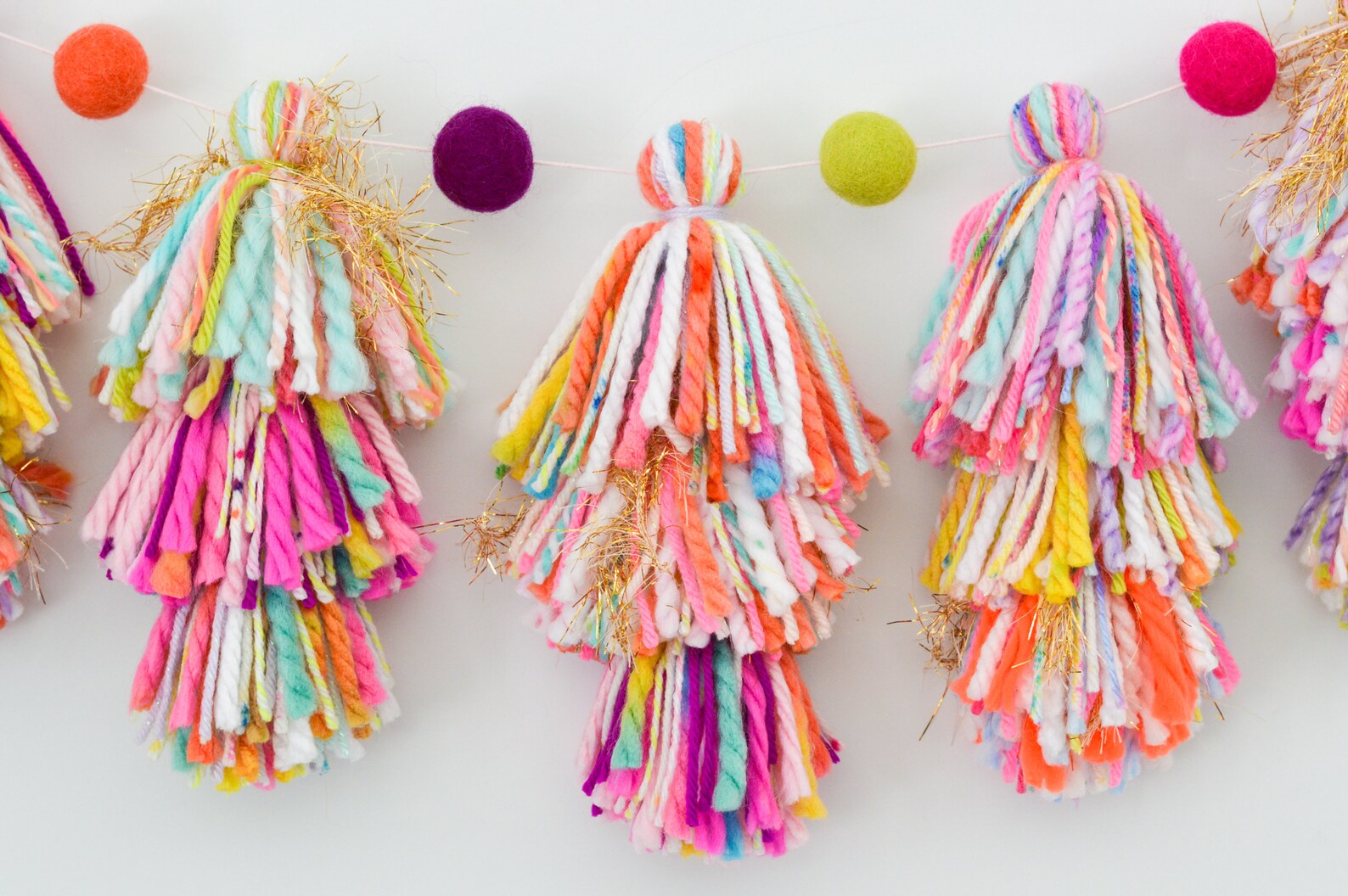 Tassel garland yarn tassels rainbow tassels felt ball Etsy
