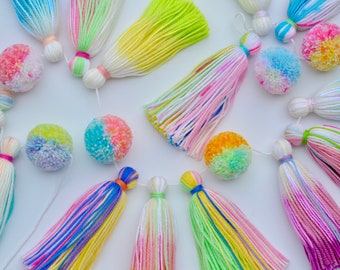 Yarn tassel garland | tassels | nursery decor | rainbow wallhanging | baby room decor | rainbow party | kids room decor | colorful nursery