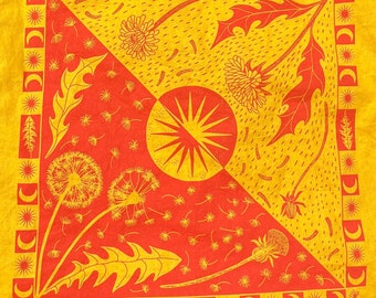 Dandelion Bandana | Cotton Bandana | Screen Printed | Natural Bandana
